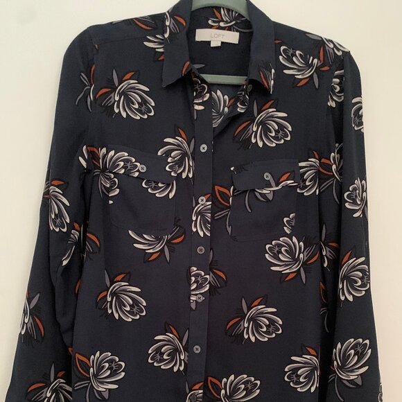 Ann Taylor Loft Modern Floral Button-Front Blouse - Picture 1 of 3